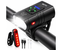 BOTC Fietsverlichting USB oplaadbaar - 1000 Lumen - Voorlicht & Achterlicht - Aluminium Led Fietslamp - Waterdicht - Valbestendig - Koplamp fiets - Fietslampjes - Fietslichten - Zwart